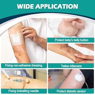 Transparent Film Dressing 6'' x 8'' Box of 12 - Waterproof Bandages for Swimming, Showering, Wounds, Post Surgical Shower or IV Shield, Tattoo Aftercare Bandage, Scar Therapy, Adhesive Patches