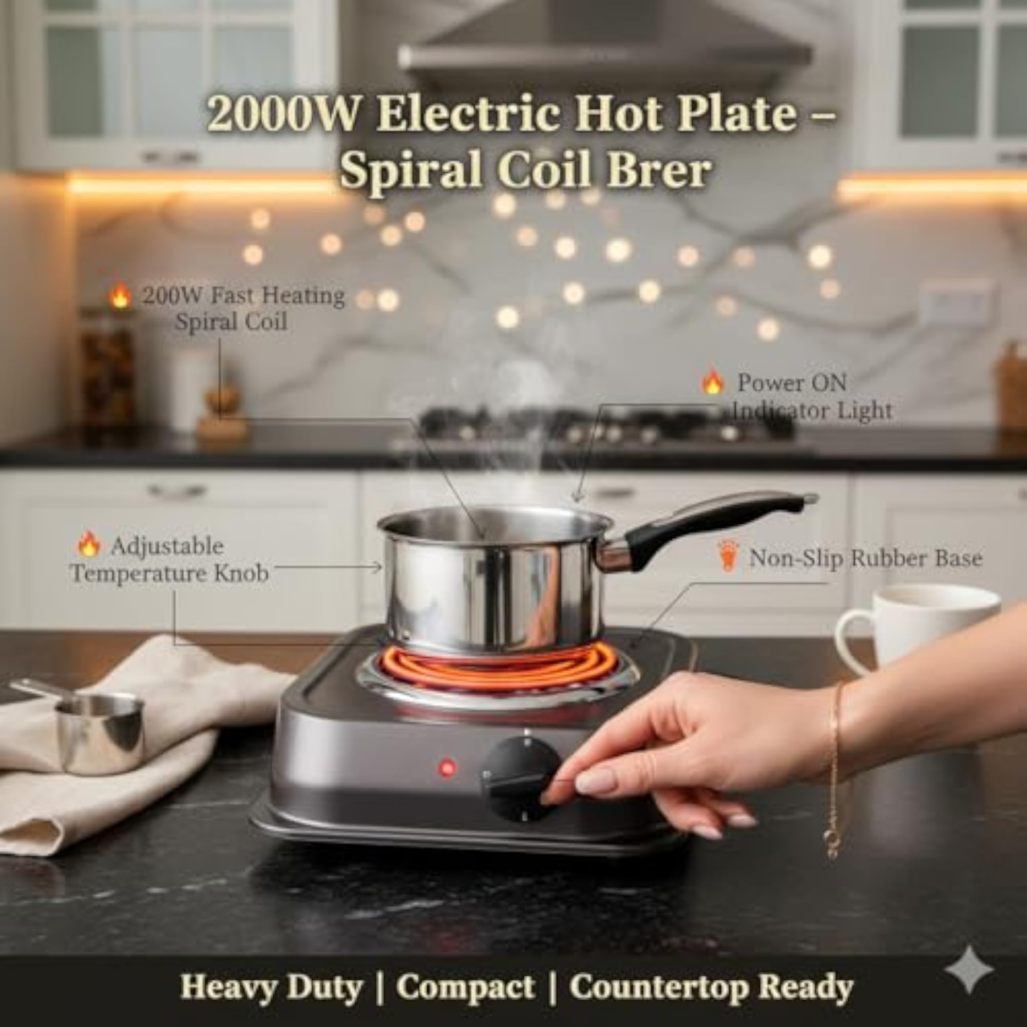 2000W Portable Electric Hot Plate with Adjustable Temperature