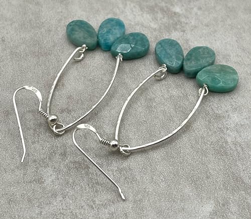 Boucles d'oreilles argent 925 amazonite eau vert, pierres de gemmes