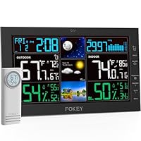 Fokey Weather Station Wireless Indoor Outdoor, Indoor Outdoor Thermometer Wireless, Home Atomic Clock Weather Stations, Digital Temperature Humidity Barometer Inside Outside Thermometers, Black