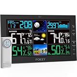 FOKEY Weather Station Wireless Indoor Outdoor, Indoor Outdoor Thermometer Wireless, Home Atomic Clock Weather Stations, Temperature Humidity Barometer Inside Outside Thermometers, Black with 1 Sensor