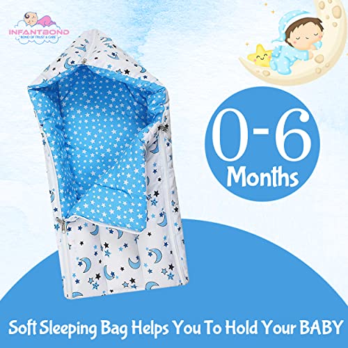 Image of Infantbond Designer Mattress with Net | Baby Sleeping Bag | 4 Pcs Bedding | 1 Nest(0-6 Months) (Moon Blue)