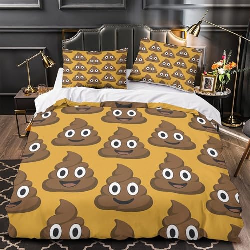 QHNZKJXPRL Design d'emoji Caca Housse de Couette 3D Imprimée Super Douce Léger Respirante Parure de Lit Microfibre résistante Fermeture Éclair...