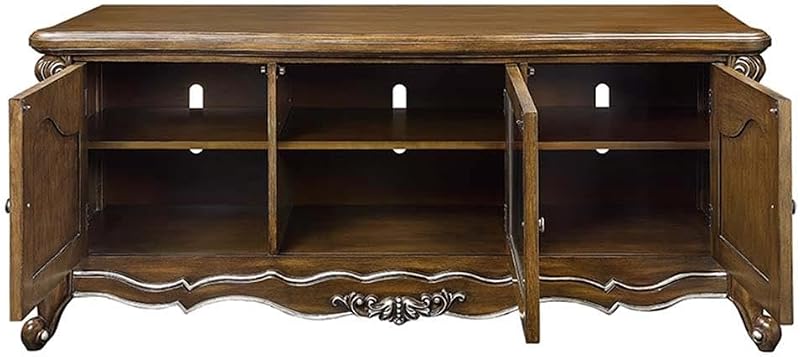 BOWERY HILL TV Stand, Tempered Glass Doors and Shelves, Antique Oak Finish, Built-in Cord Management, Fits TVs Up to 68 Inches, Closed Storage, Open Shelving, Sturdy Entertainment Center for Living image 3