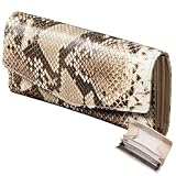 [VOICE] Align アライン イタリア Atema社製 牛革 Anaconda Diamantina レディース かぶせ 長財布 上品 な パイソン 型押し 金運アップ プレゼント 用 ギフト箱入り (Beige)