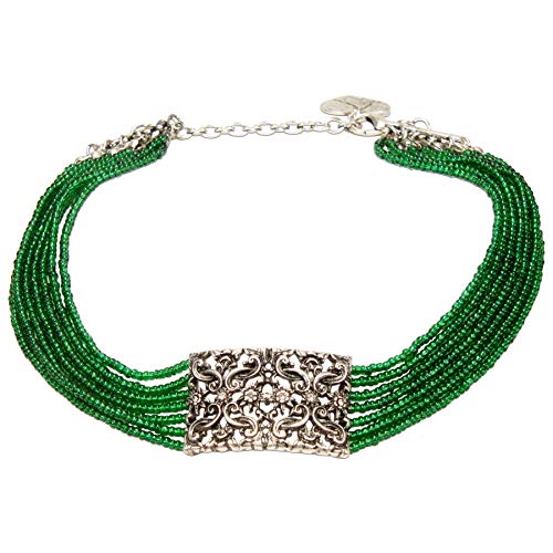 Preisvergleich Produktbild Alpenflüstern Trachten-Perlen-Kropfkette Edelweiß-Ornament - Elegante Trachtenkette - nostalgischer Damen-Trachtenschmuck, Filigrane Dirndlkette grün DHK255