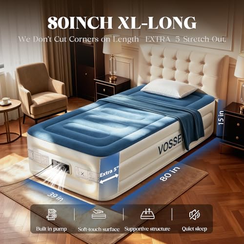 VOSSER Twin Air Mattress with Built-in Pump,Fast & Easy Inflation/Deflation Inflatable Mattress, Foldable Blow Up Mattress with Storage Bag, Inflatable Bed for Home, Camping & Guests - Image 3