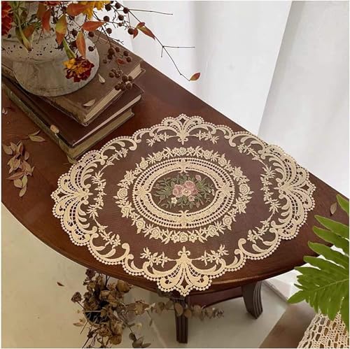 Image of 2Pack Retro Lace Placemats, French Crochet Doilies, Handmade Embroidered Table Mats, 12x16-in Beige Place Mats Cup Mat