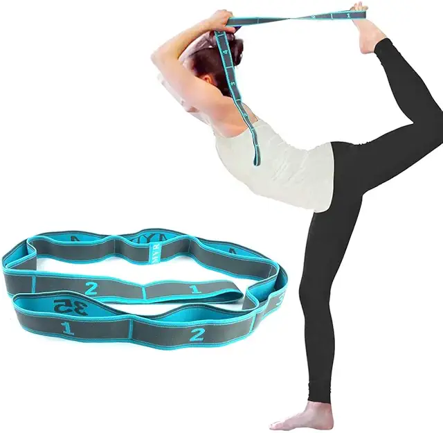 Sangle de Yoga Élastique avec 9 Boucles - Ceinture d'Étirement Fitness et Pilates