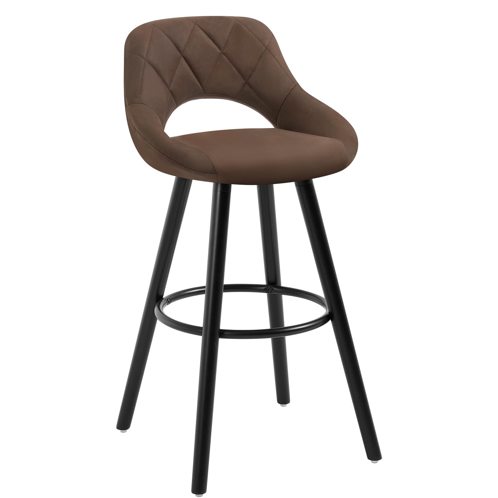 WOLTU Taburete Cocina, Taburete Alto con Respaldo Ahuecado y Reposapiés, Taburete Bar Alto para Bistro, Cafeteria y Cocina, con Funda de Tela Sintética y Patas de Madera, Marrón rústico