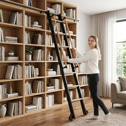 Rolling Library Ladder Hardware Kit with 6.6FT Track Extension, Heavy Duty Iron Sliding Ladder Rail System, for Bookshelf, Loft, Closet (Ladder Not Included) by Bootuu - Used condition - Image 5