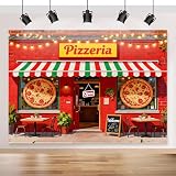 Pizza Shop Backdrop 7x5FT, Cooking Theme Vintage Pizzeria Background for Pizza Party Decorations, Baby Shower, Boys Girls Birthday Party, Pizzeria Shop Photoshoot Props (Red)