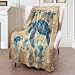 ICAAV Sea Turtle Map Flannel Blanket 50x60in, Blue Ocean Turtle and Jellyfish Over Vintage Nautical World Map, Soft Lightweight Throw for Marine Life Lovers, Coastal Decor, Travel Gifts Blankets