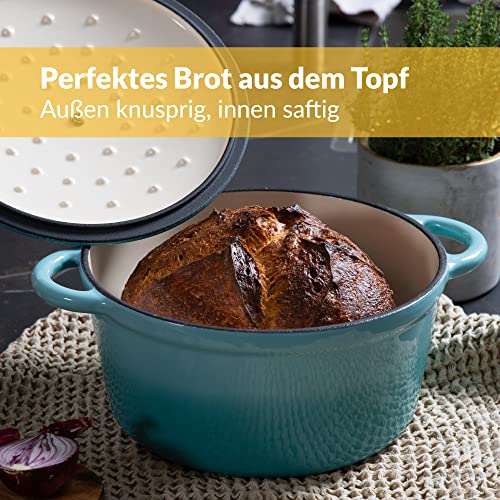 Chefarone Gusseisen Topf 24 cm 3,5 L Emailliert Cocotte Bräter - Blau – Ansicht 5