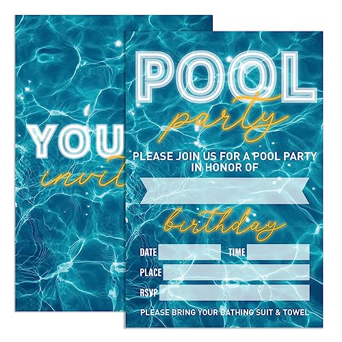 UDNADKEX Birthday Invitations Pool Party with Envelopes Invites for Birthday Summer Pool Party Swimming Party Birthday Invite Cards Join Us for A Pool Party 4x6 Set of 20