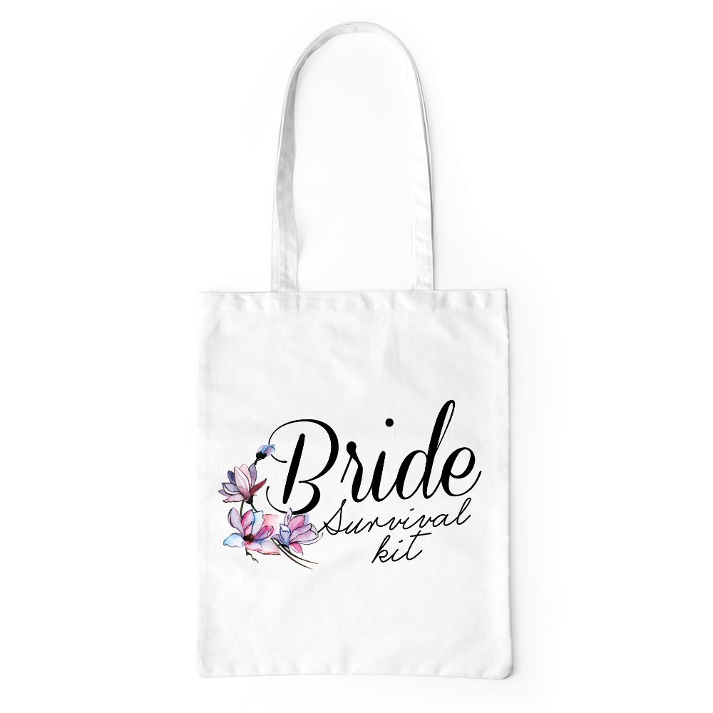 Bride Survival Kit Tote Bag One Size White Funny Bridal Shower Getting Married Canvas Bag