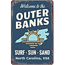 SREELEATHERS Outer Banks North Carolina Surf Sun Sand Metal Tin Sign Wall Art Decor Plaque for Home Bar Pub Cafe Hotel غرفة المعيشة 8x12 بوصة   
