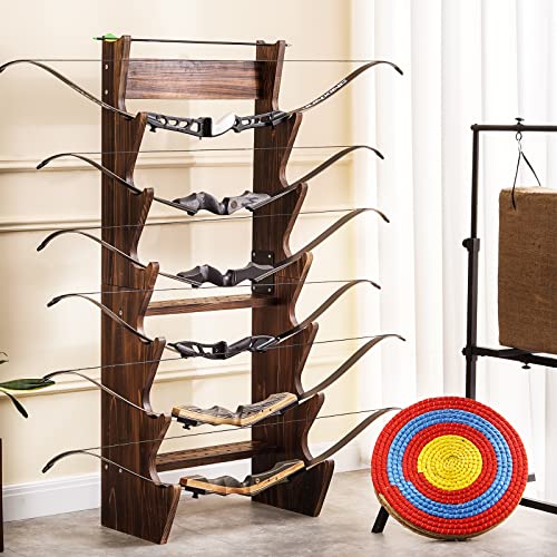 Aimdorarchery Bow Stand Bow Shelf For All Bows Pure Pine Wood Retro Design Best Choice For Bow Wall Decor Sturdy And Stable Bow Stand Can Hold 6 Bows 24 Arrows Storing Your Equipment Conveniently #TOP2