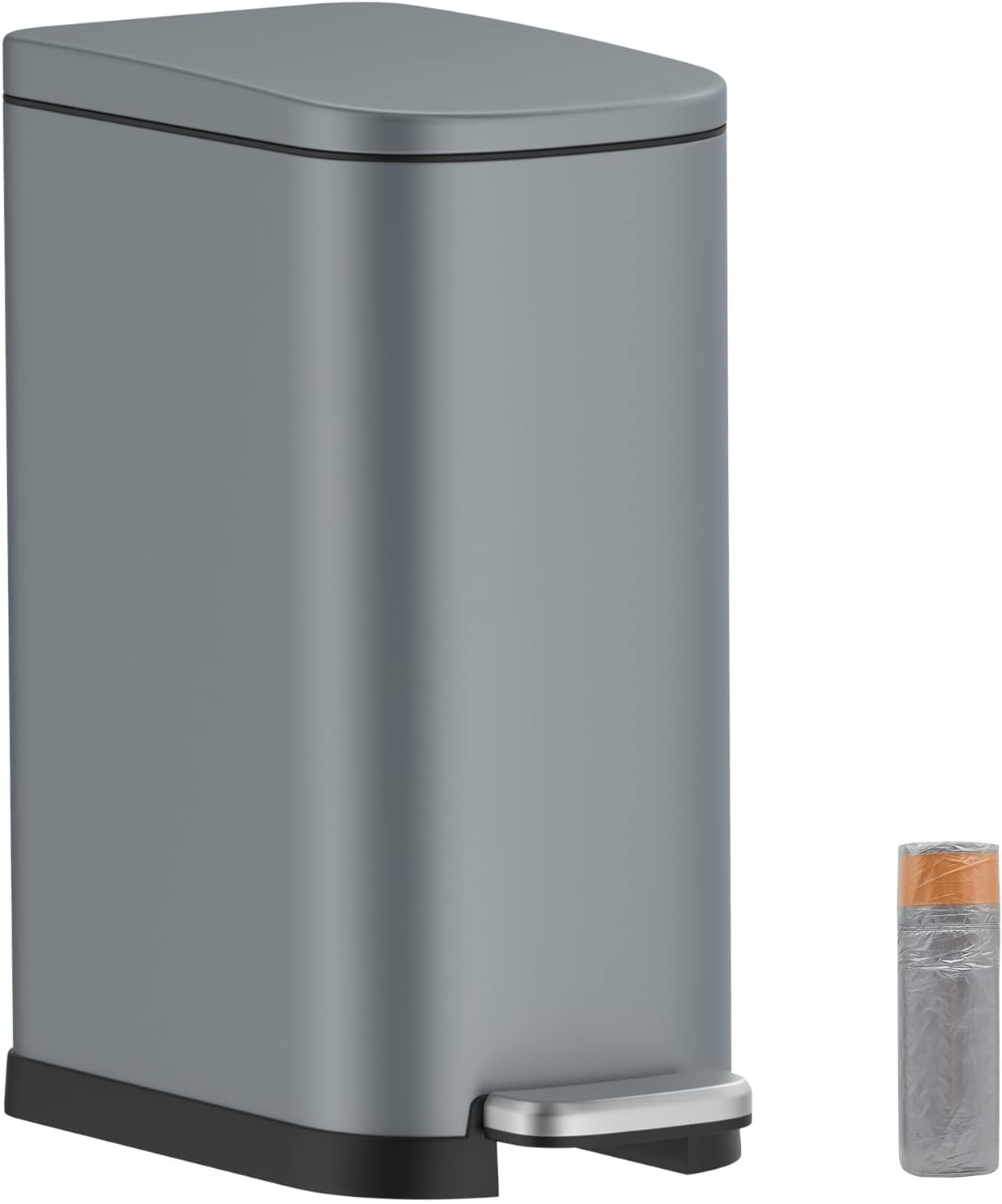 10 Liter/ 2.6 Gallon Bathroom Trash Can with Lid,Slim Rectanglar Garbage Can with Removable Wastebasket for Bathroom,Bedroom,Office(Grey)