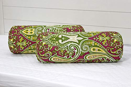 Image of AURAVE Cotton 210 TC Bolster Cover with Drawstring Closure, Set of 2, Soft Breathable Durable Machine Washable for Sofa Bed & Home Decor, 15 inchx30 inch, Green | Cover Only