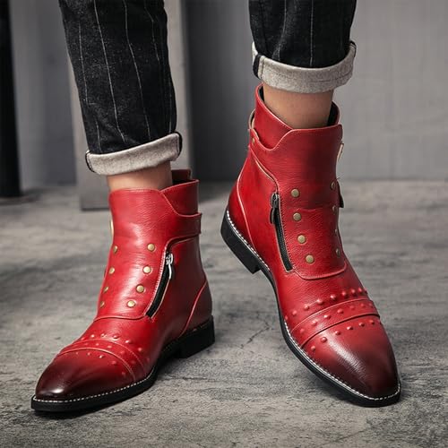 Men'S Vintage Leather Chukka Ankle Boots With Side Zipper Fashion Pointed Toe Low Chunky Heel Non-Slip Casual Ankle Boots Suitable For Business Work Driving2