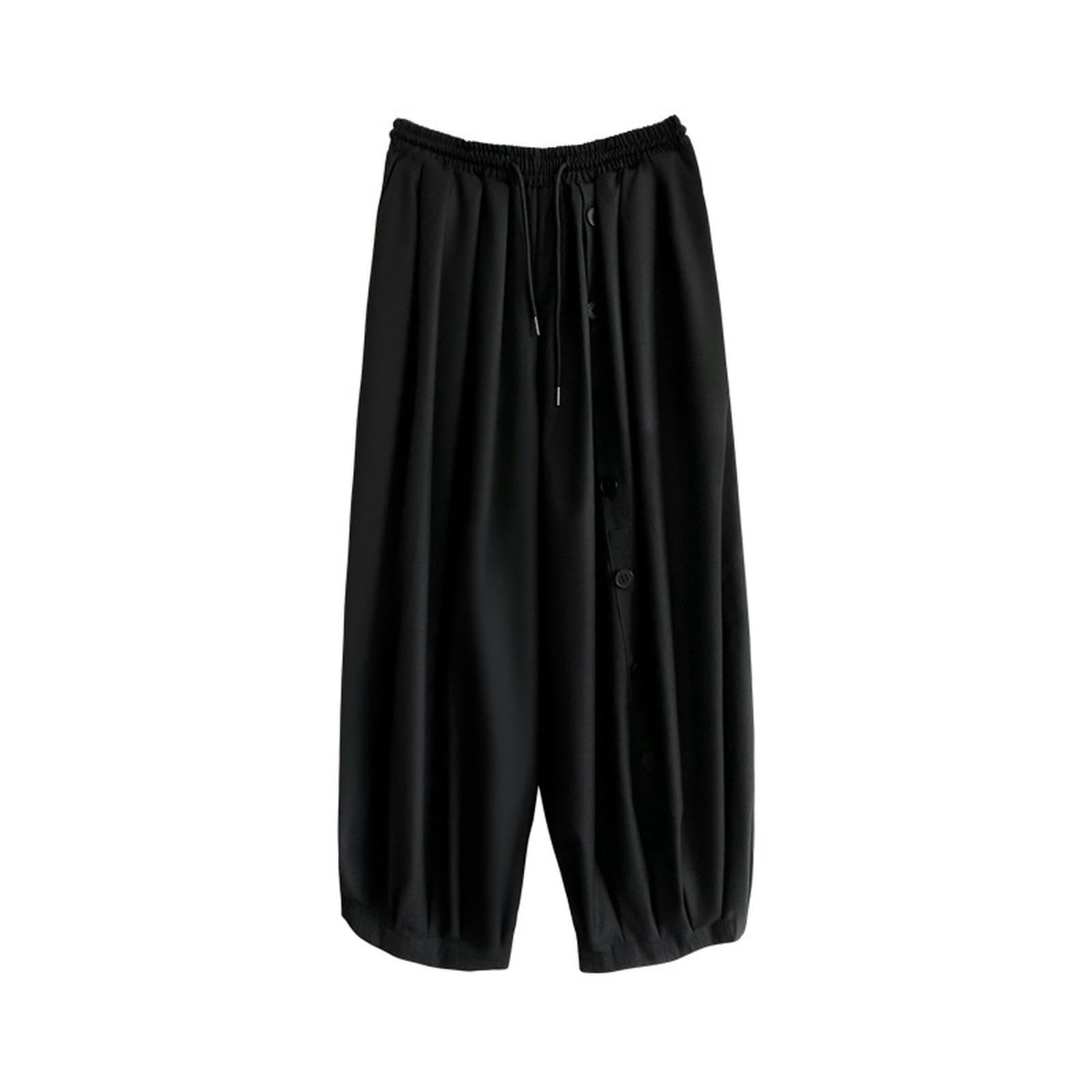 Pantalones Anchos Sueltos y versátiles Pantalones Casuales de Nueve Puntos para Mujer-Negro-M
