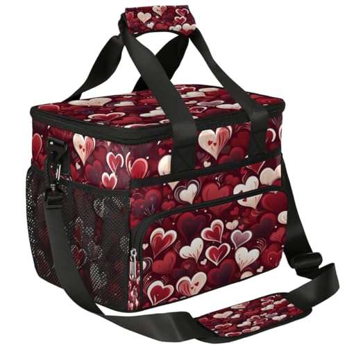 Insulated Picnic Backpack Lunch Box for Women Men Picnic Basket Tote Lunch Bag Picnic Bag Portable Lunch Bags for Picnic, Beach, Work, Trip,Office, Camp Valentine's Day Red Love