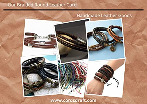 Image of 4.0mm 4 Ply Round Braided Genuine Leather Cord, Regular Shiny Black Color, Hand Braided, Roll of 5 Meters