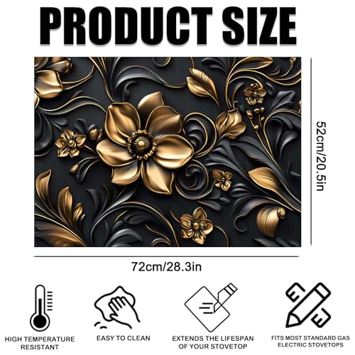 Image of Nuxovilar Black Gold Flower Stove Cover Diatom Mud 20.47x28.34 In | Glass Protector Countertop Mat Counter Saver Cooktop Cover Kitchen Cooking Area Home (Black Gold Floral)