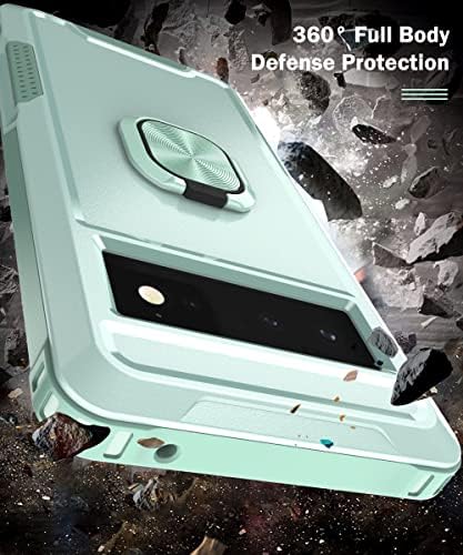 Unichthy Hybrid Case for Google Pixel 6 with Finger Ring Holder Full-Body Rugged Shockproof Heavy Duty Advanced Protective Cover Kickstand Bumper Phone Case for Google Pixel 6 Mint Green