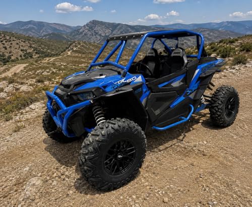 Image of Set of 4 - RockTrix RT104 14in Wheels Rims 14x7, Wanda 30x10-14 Tires 6-Ply Radial, 4x156 4 /156, 4+3 Offset, Compatible with Polaris ATV UTV SxS Applications - Matte Black