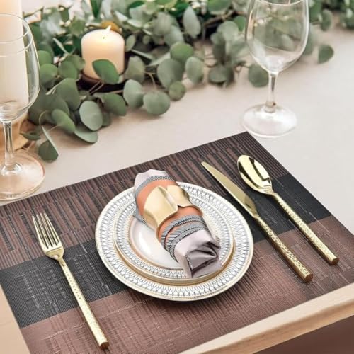 Image of Potency Table Mats Set of 4, Woven Placemate for Dining Table, Heat-Resistant Placemats Stain Resistant Anti-Skid Washable PVC Table Mats, Vinyl Placemats for Dining Kitchen Restaurant Table (A-Brown)