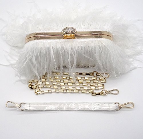 Zakia Real Natural Ostrich Feather Evening Clutch Shoulder Bag Party Bag (A-White) #TOP7