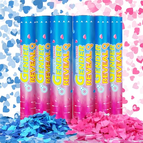 Party Glits Gender Reveal Confetti Cannons – 6 Pack (3 Blue & 3 Pink) – Baby Gender Reveal...