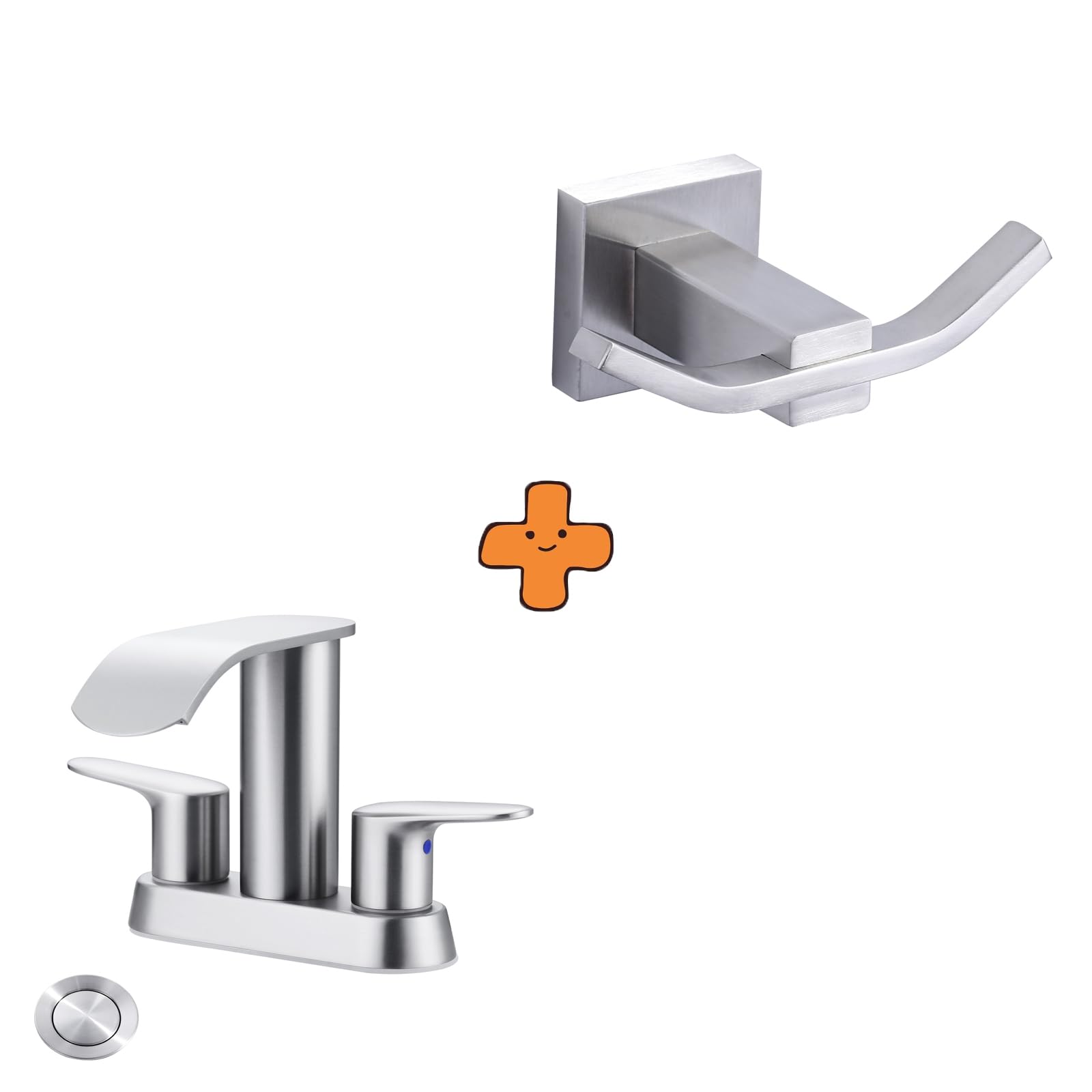 Jnfidosr Waterfall Bathroom Sink Faucet,Brushed Nickel Two Handles Bathroom Faucet And Towel Hooks For Bathrooms Brushed Nickel, Sus304 Stainless Steel Coat Hook, Bathroom Robe Towel Holder