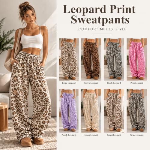 Womens Leopard Pants Baggy Wide Leg Sweatpants Fall Y2K Lounge Sweat Pants - image 6