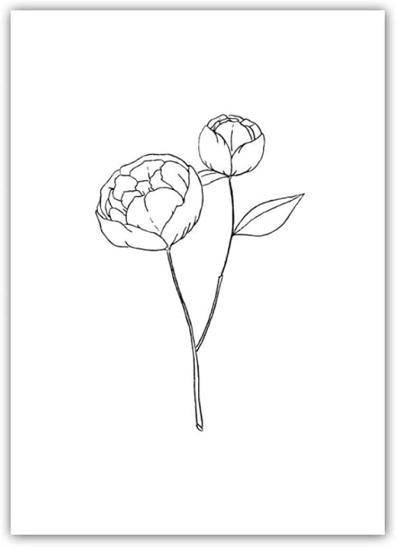 Amazon Llxhg シンプルなスタイルの白と黒の線画の花 手描きの植物の非フレームキャンバスプリント絵画ポスター 壁の装飾 28x36cm非フレーム アートフレーム ポスター オンライン通販