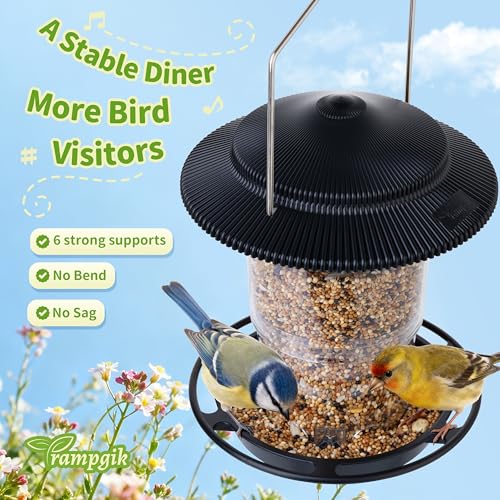 TrampgiK Outdoor Bird Feeder, Retractable Bird Feeder Hanging, Metal Hanger, Rainproof & Leak-Proof, Black, Pack of 2