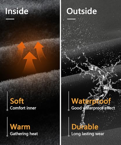 MAOYSSEN Men's waterproof ski jacket fleece lined warm winter hooded snow jacket windproof mountaineering ski windbreaker
