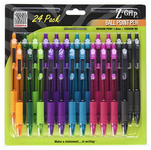 Stylos Z-Grip Zebra pointe moyenne lot de 24 stylos bille multicolores