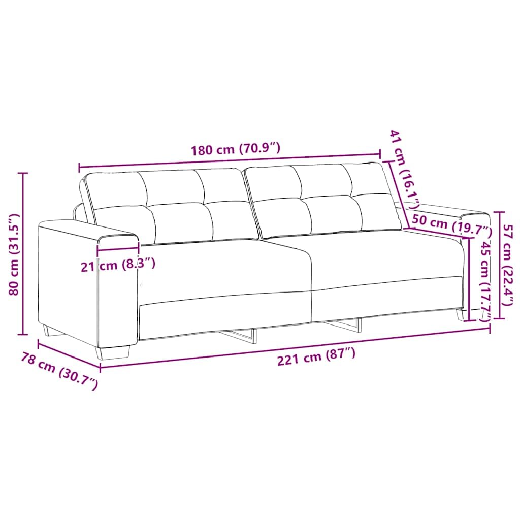 vidaXL 3-Sitzer-Sofa Dunkelgrau 220x78x80 cm Stoff