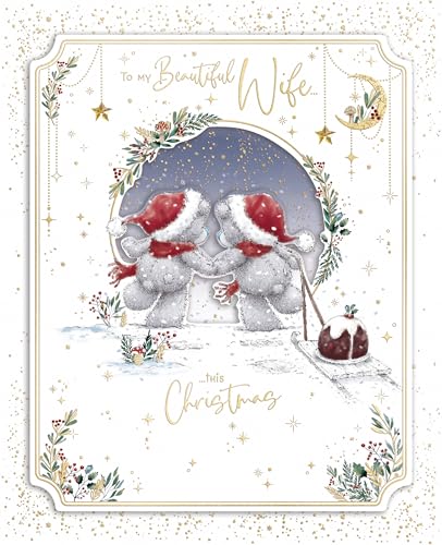 Me To You Tatty Teddy Luxury Handmade Boxed Christmas Card For My Beautiful Wife 8x10ins - Official Collection