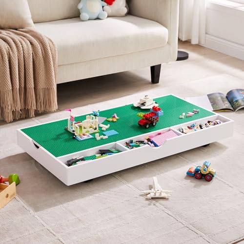 طاولة من GABHX، مصنوعة من MDF، مزودة بعجلات قفل ومساحة تخزين وألواح فواصل قابلة للإزالة، باللون الأبيض، حجم كبير