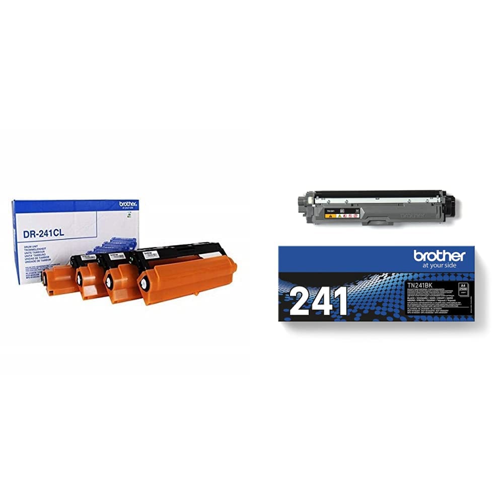 BROTHER DR-241CL | Tambour de Remplacement pour imprimante Laser |Imprime 15 000 Pages | Noir/Cyan/Magenta/Jaune & TN-241BK | Cartouche de Toner Originale | Noir