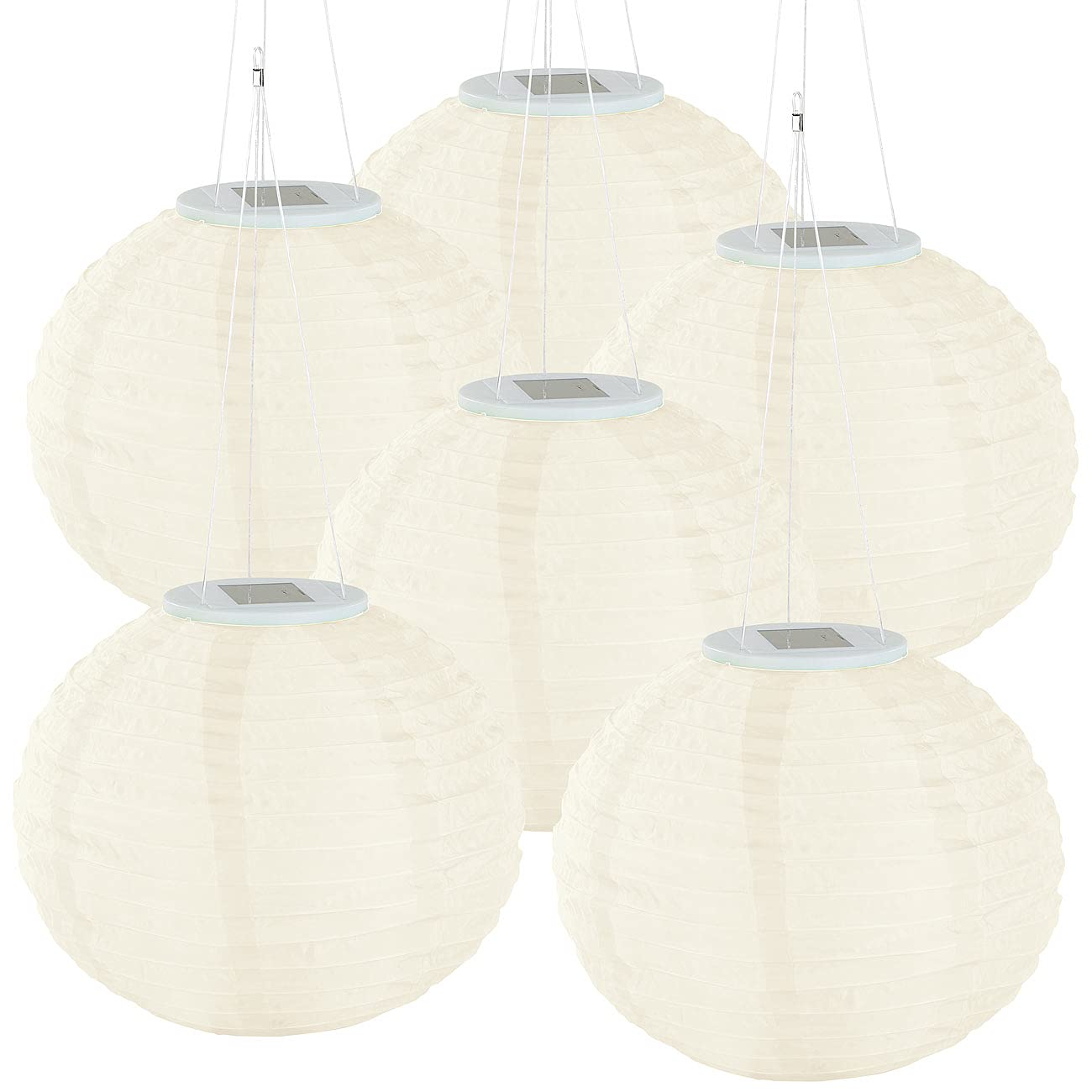 Lunartec Solar Lampions warmweiss: 12er-Set Solar-LED-Lampions, LEDs, Dämmerungs-Sensor, IP44, Ø 30 cm (Garten, Lampignon, Ball)