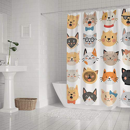 Rideau de douche en polyester résistant motif chat avec crochets robustes