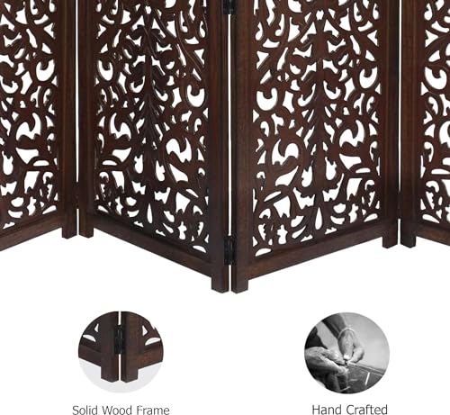 Image of Classic Wood and Craft Wooden Room Divider Partition for Living Room, Privacy Partition, Partition Wall, Divider for Makeup Studio /Office (4 Panels - Withoout Legs, Full Intricate Frame)