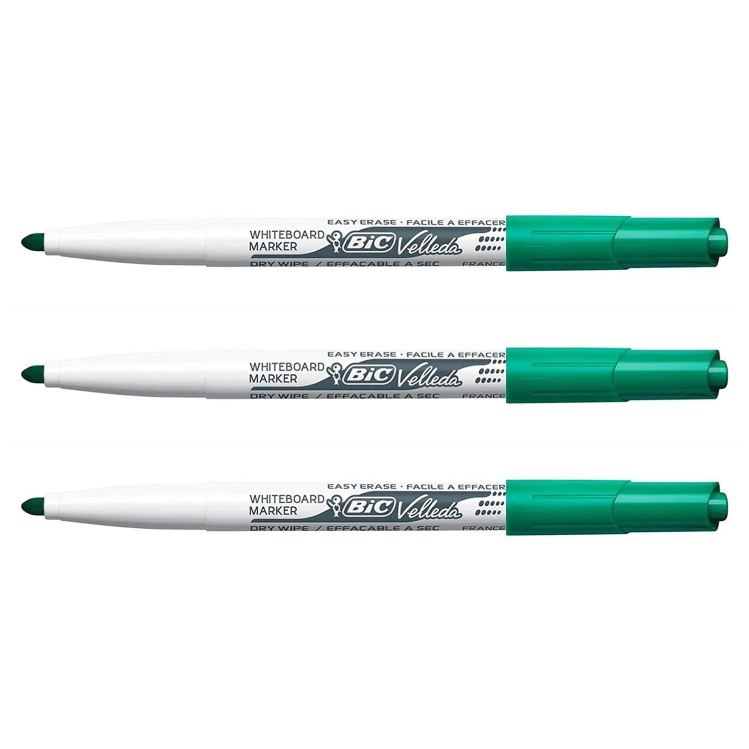 VELLEDA - Lote de 3 rotuladores de pizarra blanca borrable en seco, 1741, punta media, color verde