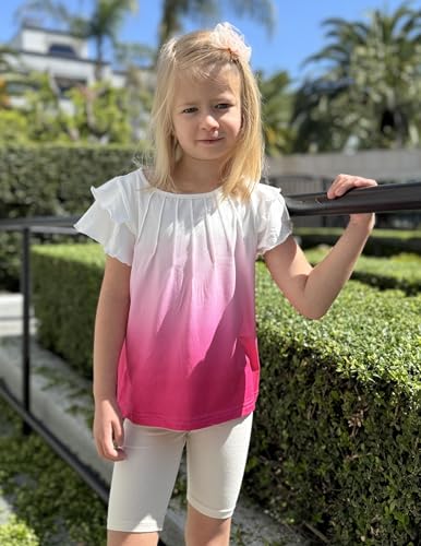 Image of Arshiner Girls T Shirts Ruffle Short Sleeve Summer Pleated Crewneck Casual Tops Tees Blouses