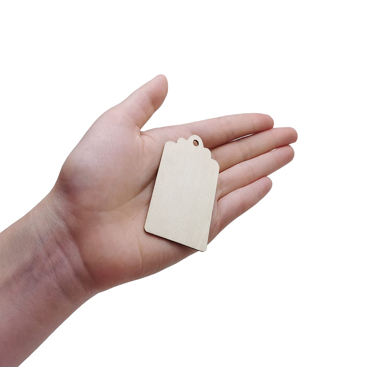 100 etiquetas de madera, etiqueta de madera colgante sin terminar con agujeros y cordel para manualidades, decoraciones colgantes, pinturas (2.7 x 1.5 pulgadas) 3